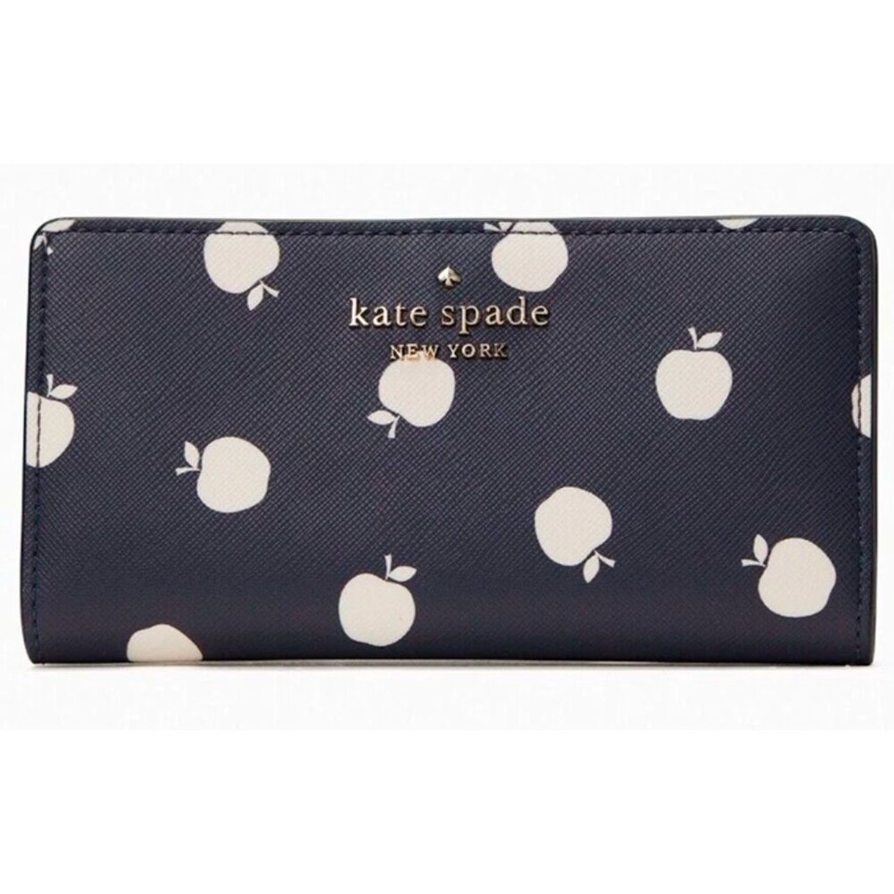 G Kate Spade Staci Large Slim Bifold Navy Blue White Wallet K8306 NWT $169